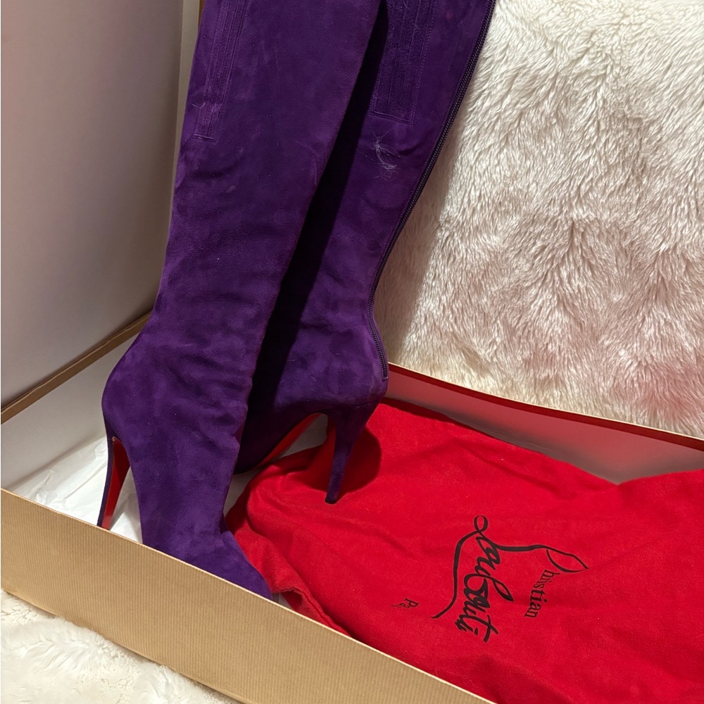 Christian Louboutin Purple Suede Knee-High Boots